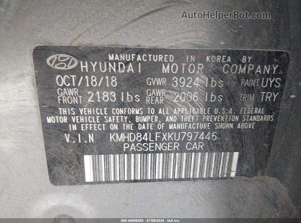 KMHD84LFXKU797446 2019 HYUNDAI ELANTRA Gray Engine compartment view