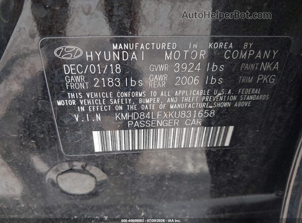 KMHD84LFXKU831658 2019 HYUNDAI ELANTRA Black Widok komory silnika
