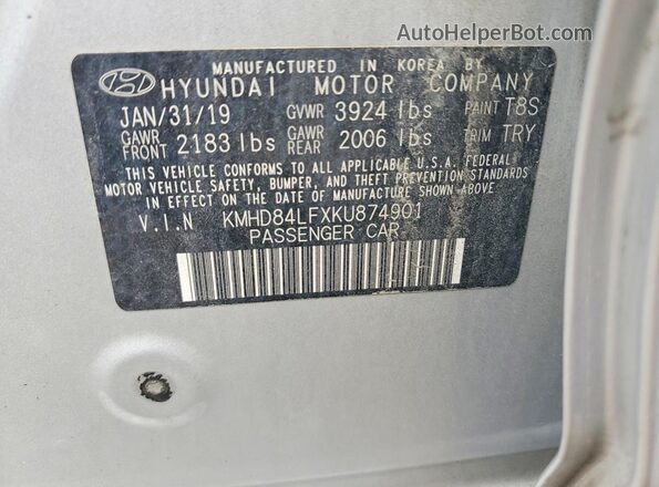 KMHD84LFXKU874901 2019 HYUNDAI ELANTRA Серебряный Вид подкапотного пространства