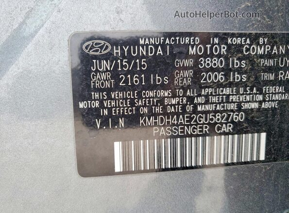 KMHDH4AE2GU582760 2016 HYUNDAI ELANTRA Gray VIN sticker view