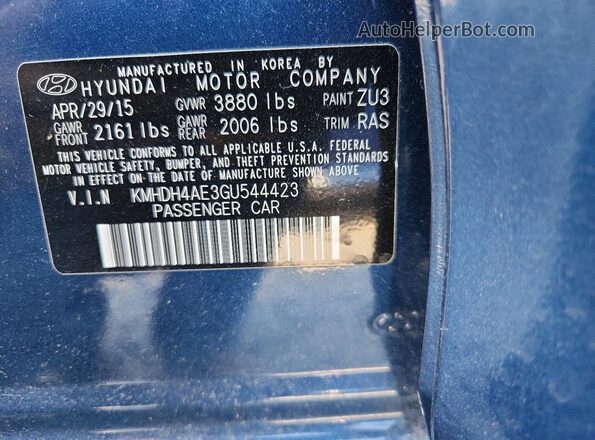 KMHDH4AE3GU544423 2016 HYUNDAI ELANTRA Blue Engine compartment view