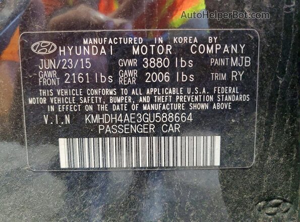 KMHDH4AE3GU588664 2016 HYUNDAI ELANTRA Black Widok komory silnika