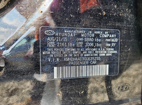 KMHDH4AE3GU635255 2016 HYUNDAI ELANTRA Black Շարժիչի բաժամունքի տեսք