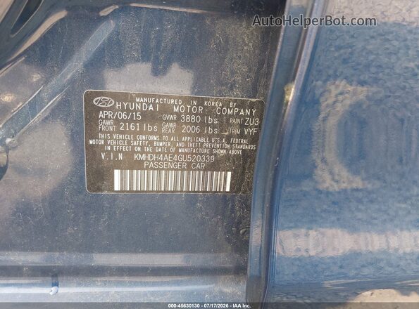 KMHDH4AE4GU520339 2016 HYUNDAI ELANTRA Синий Вид подкапотного пространства