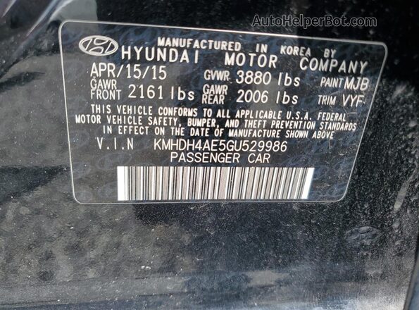 KMHDH4AE5GU529986 2016 HYUNDAI ELANTRA Черный Вид подкапотного пространства