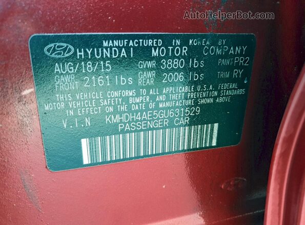 KMHDH4AE5GU631529 2016 HYUNDAI ELANTRA Red Vista del compartimento del motor