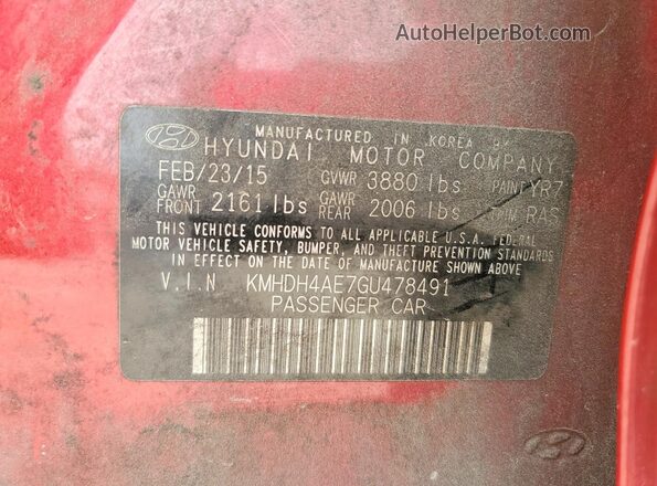 KMHDH4AE7GU478491 2016 HYUNDAI ELANTRA Red ძრავის განყოფილების ხედი