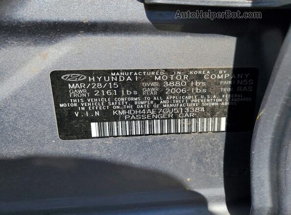 KMHDH4AE7GU513384 2016 HYUNDAI ELANTRA Silver ძრავის განყოფილების ხედი