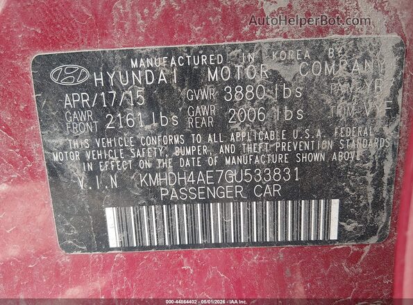 KMHDH4AE7GU533831 2016 HYUNDAI ELANTRA Red Engine compartment view
