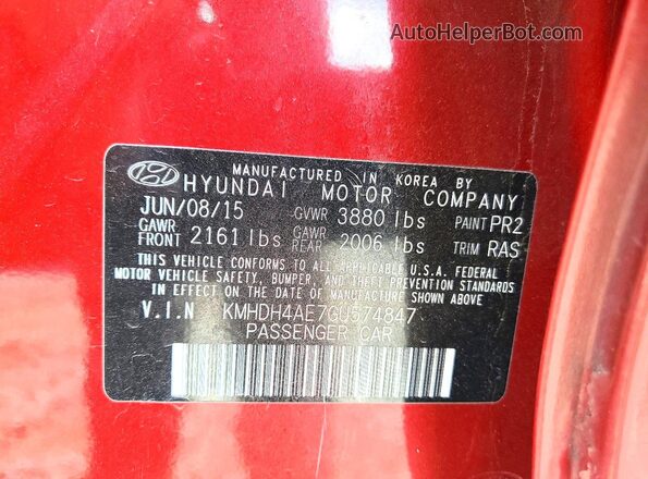 KMHDH4AE7GU574847 2016 HYUNDAI ELANTRA Burgundy Widok komory silnika