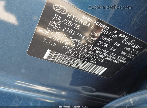KMHDH4AE7GU620726 2016 HYUNDAI ELANTRA Blue Engine compartment view