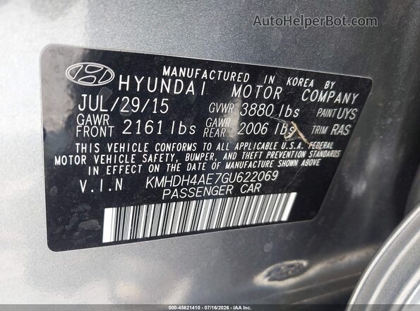 KMHDH4AE7GU622069 2016 HYUNDAI ELANTRA Gray Շարժիչի բաժամունքի տեսք
