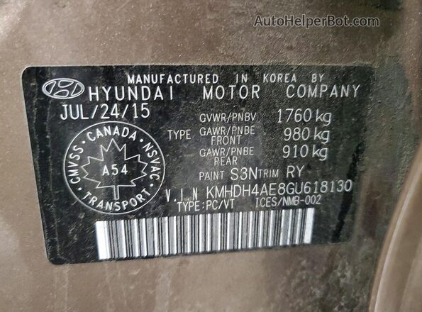 KMHDH4AE8GU618130 2016 HYUNDAI ELANTRA Tan VIN sticker view