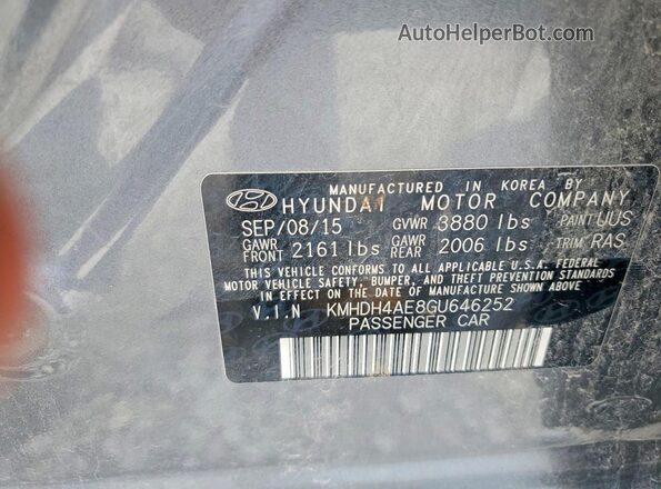 KMHDH4AE8GU646252 2016 HYUNDAI ELANTRA Серый Вид наклейки с VIN-кодом