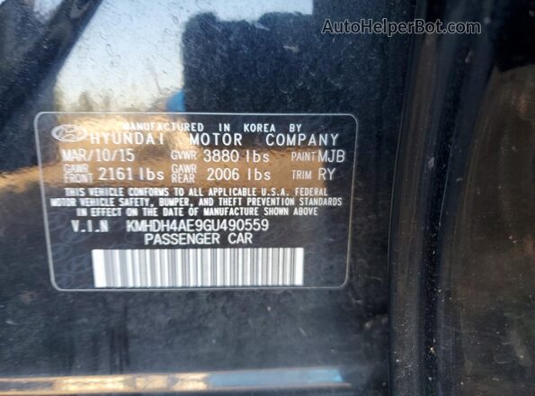 KMHDH4AE9GU490559 2016 HYUNDAI ELANTRA Черный Вид подкапотного пространства