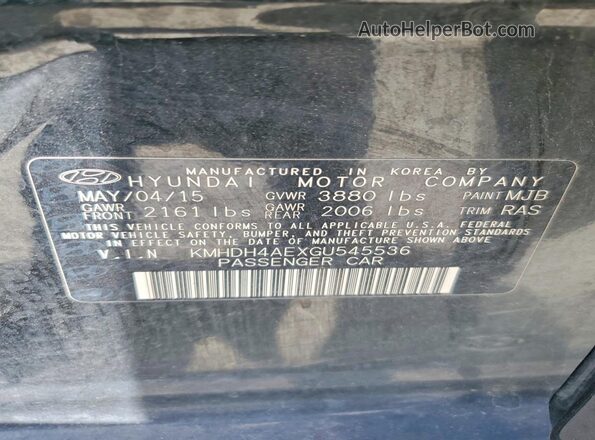 KMHDH4AEXGU545536 2016 HYUNDAI ELANTRA Black Widok naklejki z numerem VIN