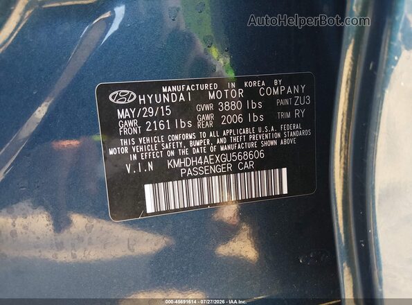 KMHDH4AEXGU568606 2016 HYUNDAI ELANTRA Blue Vista del compartimento del motor