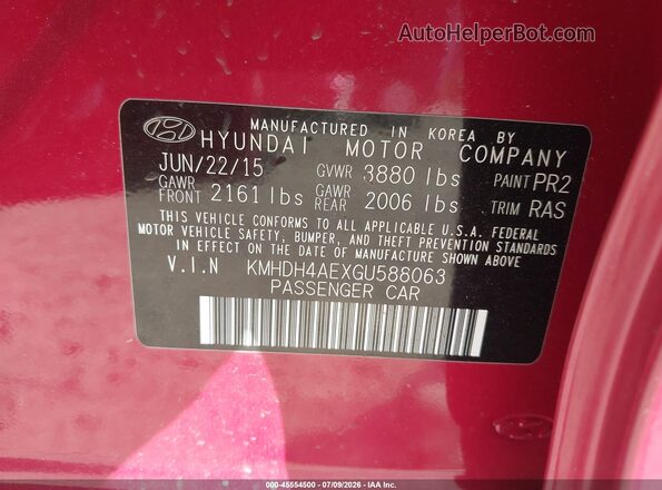 KMHDH4AEXGU588063 2016 HYUNDAI ELANTRA Red Vista del compartimento del motor