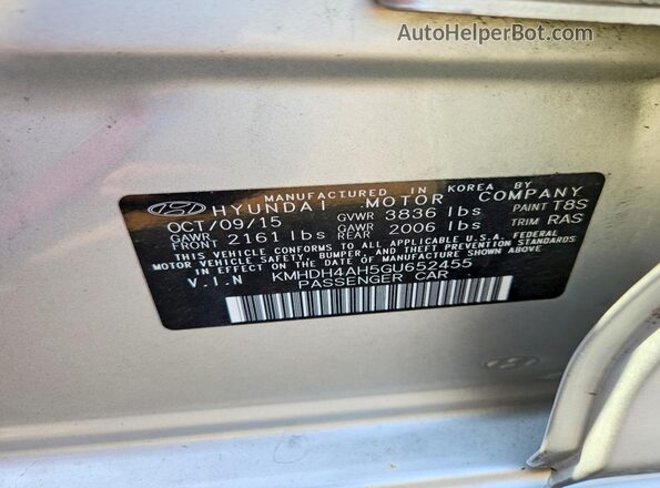 KMHDH4AH5GU652455 2016 HYUNDAI ELANTRA Silver Вид підкапотного простору