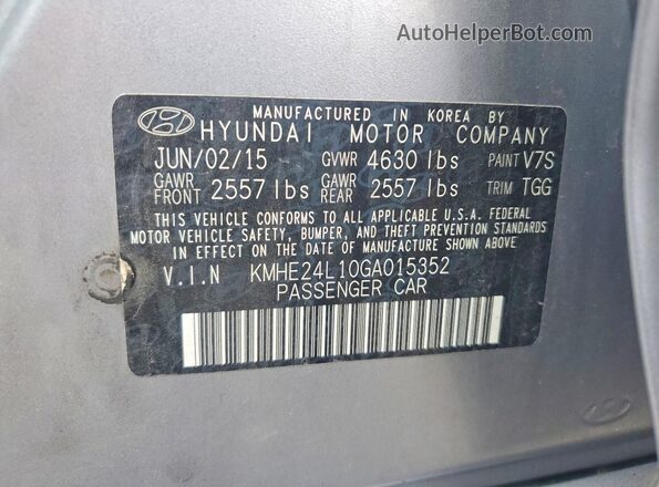 KMHE24L10GA015352 2016 HYUNDAI SONATA Silver Widok komory silnika