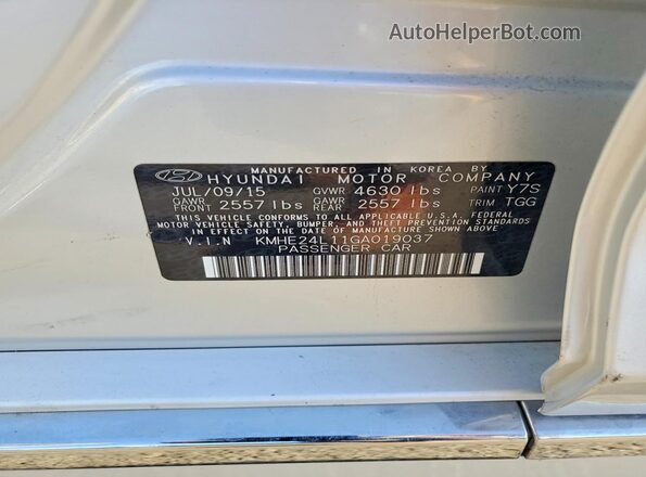 KMHE24L11GA019037 2016 HYUNDAI SONATA White Widok komory silnika
