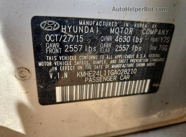 KMHE24L11GA028210 2016 HYUNDAI SONATA Silver Widok komory silnika