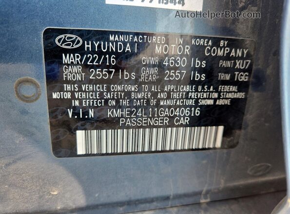 KMHE24L11GA040616 2016 HYUNDAI SONATA Blue Engine compartment view