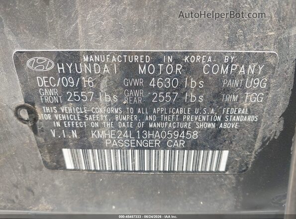 KMHE24L13HA059458 2017 HYUNDAI SONATA HYBRID Gray Շարժիչի բաժամունքի տեսք