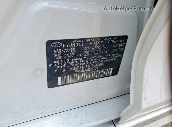 KMHE24L14GA040691 2016 HYUNDAI SONATA White Շարժիչի բաժամունքի տեսք