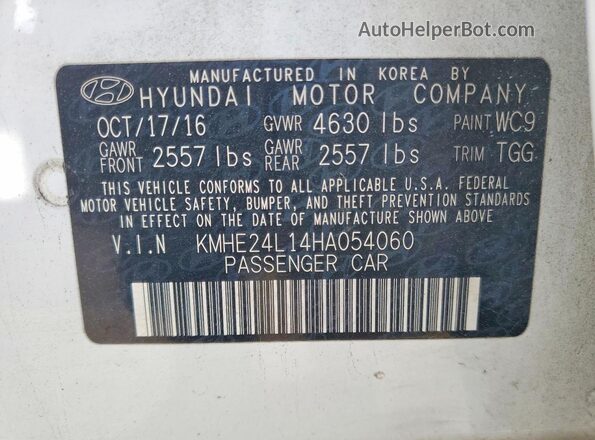 KMHE24L14HA054060 2017 HYUNDAI SONATA White ძრავის განყოფილების ხედი
