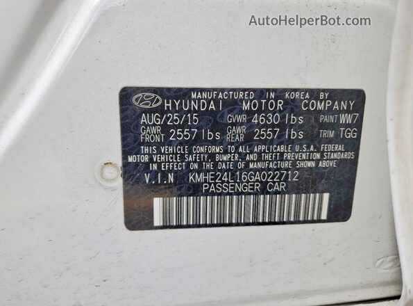 KMHE24L16GA022712 2016 HYUNDAI SONATA Белый Вид подкапотного пространства