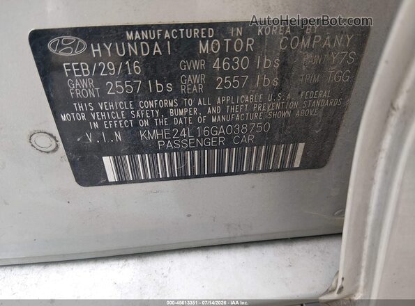 KMHE24L16GA038750 2016 HYUNDAI SONATA HYBRID Silver Вид підкапотного простору