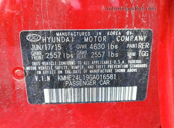 KMHE24L19GA016581 2016 HYUNDAI SONATA Red Widok komory silnika