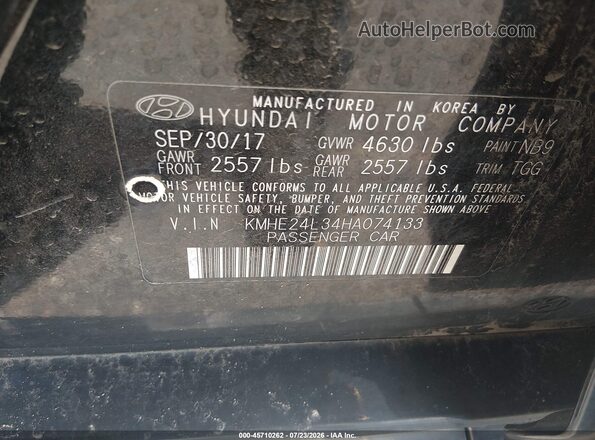 KMHE24L34HA074133 2017 HYUNDAI SONATA HYBRID Black Widok komory silnika