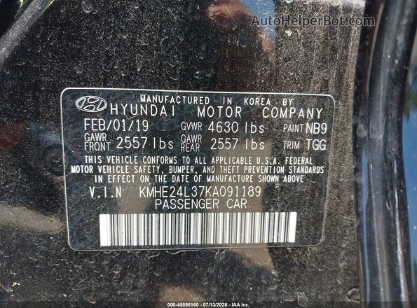 KMHE24L37KA091189 2019 HYUNDAI SONATA HYBRID Black Вид підкапотного простору