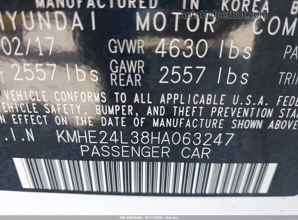 KMHE24L38HA063247 2017 HYUNDAI SONATA HYBRID White Widok komory silnika