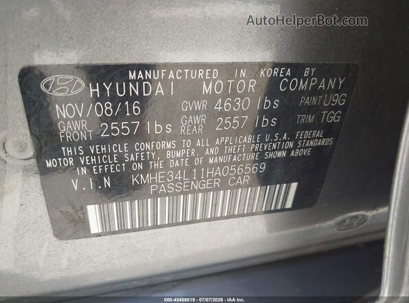 KMHE34L11HA056569 2017 HYUNDAI SONATA HYBRID Silver Vista del compartimento del motor