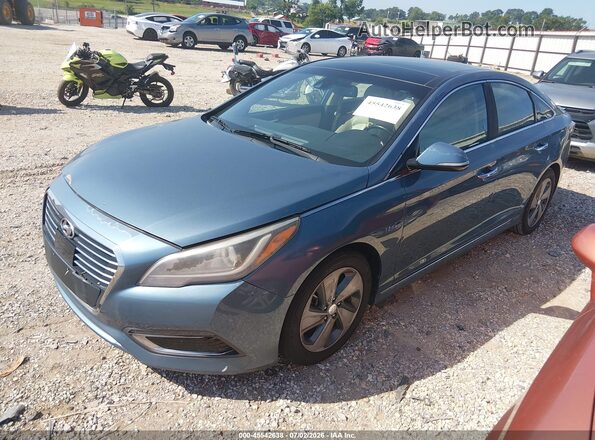 KMHE34L12GA008240 2016 HYUNDAI SONATA HYBRID Teal Առջևի ձախ երեք քառորդ տեսարան