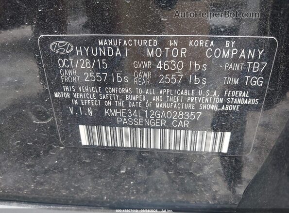KMHE34L12GA028357 2016 HYUNDAI SONATA HYBRID Black Շարժիչի բաժամունքի տեսք