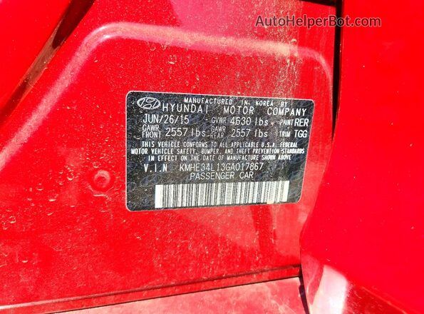 KMHE34L13GA017867 2016 HYUNDAI SONATA Красный Вид подкапотного пространства