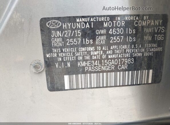 KMHE34L15GA017983 2016 HYUNDAI SONATA HYBRID Silver Engine compartment view