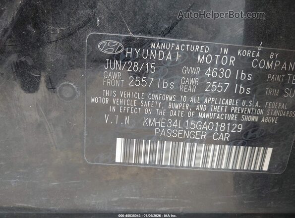 KMHE34L15GA018129 2016 HYUNDAI SONATA HYBRID Black Вид підкапотного простору