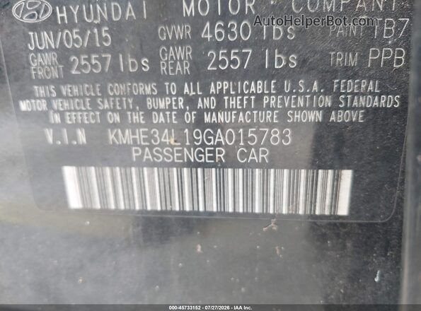 KMHE34L19GA015783 2016 HYUNDAI SONATA HYBRID Black Widok komory silnika