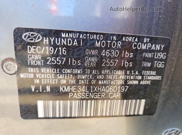 KMHE34L1XHA060197 2017 HYUNDAI SONATA Gray Շարժիչի բաժամունքի տեսք