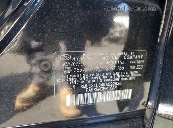 KMHE34L34KA092636 2019 HYUNDAI SONATA Black VIN კოდის სტიკერის ხედი