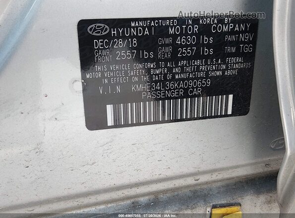 KMHE34L36KA090659 2019 HYUNDAI SONATA HYBRID Gray Widok komory silnika