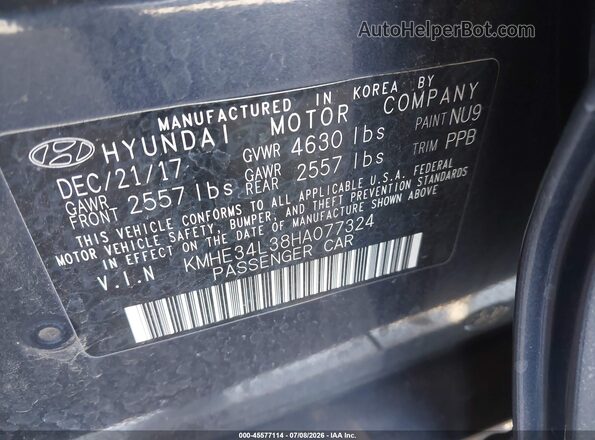 KMHE34L38HA077324 2017 HYUNDAI SONATA HYBRID Black Engine compartment view