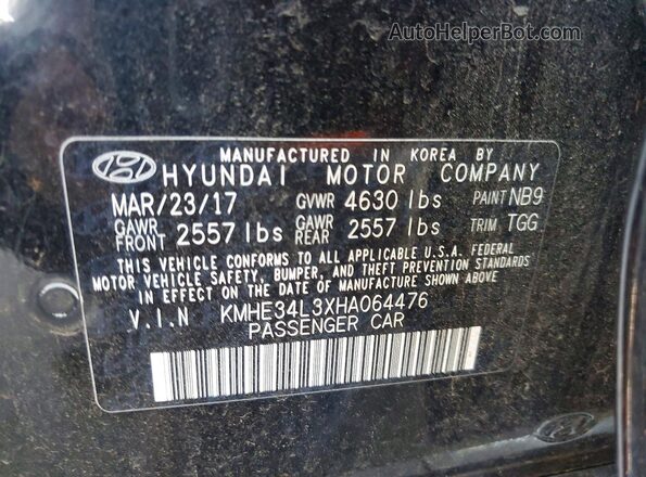 KMHE34L3XHA064476 2017 HYUNDAI SONATA Black Widok komory silnika