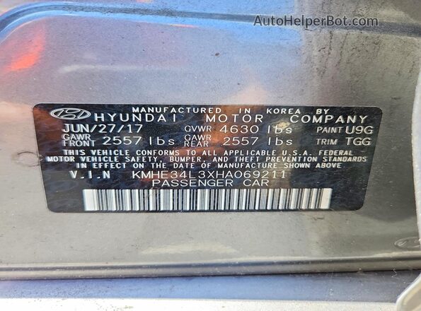 KMHE34L3XHA069211 2017 HYUNDAI SONATA Gray Vista del compartimento del motor