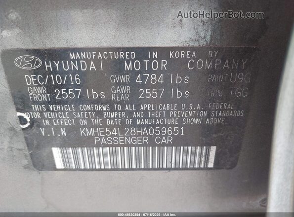 KMHE54L28HA059651 2017 HYUNDAI SONATA PLUG-IN HYBRID Серый Вид подкапотного пространства